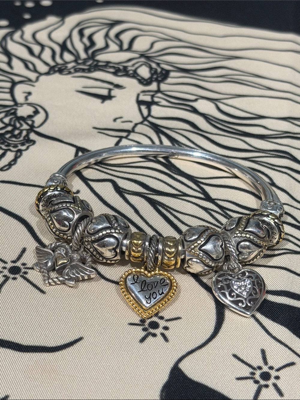 🕊️BRIGHTON VINTAGE ‘I Love You’ Silver Charms Bangle Bracelet! Great gift idea!